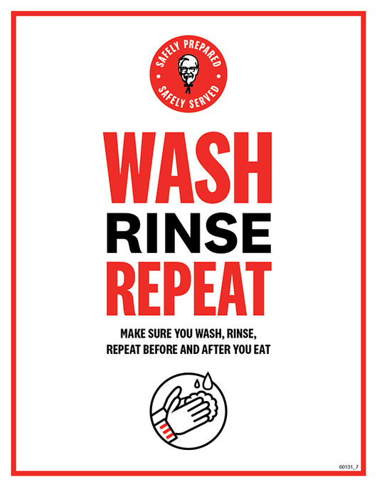 Wash, Rinse, Repeat Washroom Decal - English